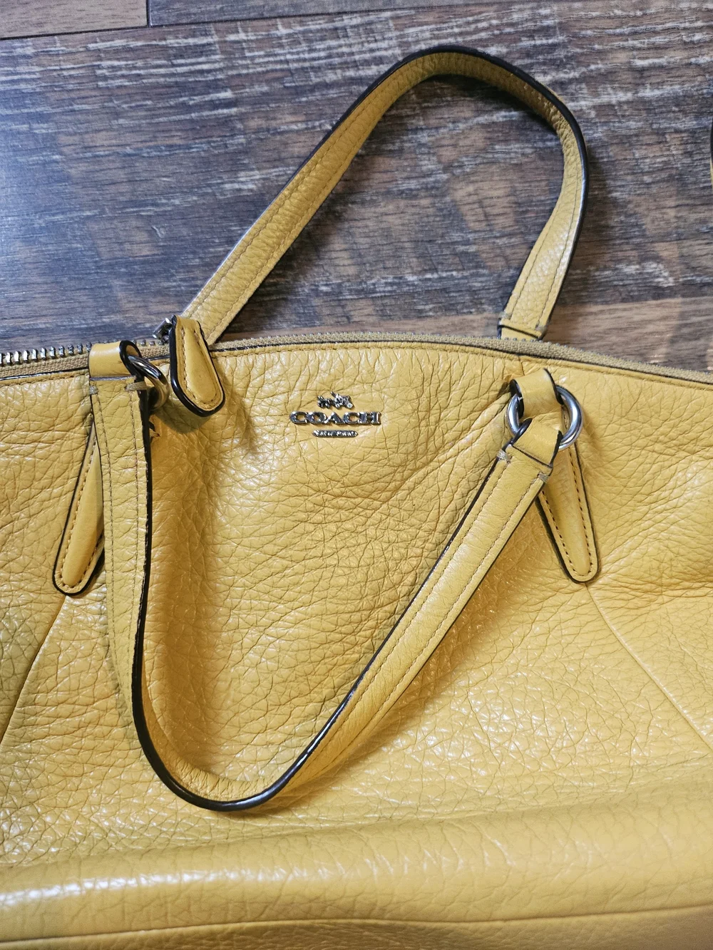 Coach Pebbled Leather Satchel in Mustard Yellow